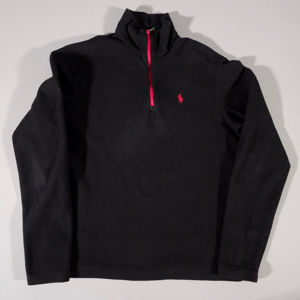 Polo Ralph Lauren Pullover Mens S Black Performance Fleece Quarter Zip Red Logo